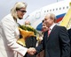 Austrian Foreign Minister Ursula Plassnik welcoming Putin and his wife, Lyudmila, at the Vienna airport Wednesday.