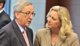 Foto : Eurogroup president Jean-Claude Juncker speaks with Finnish Finance Minister Jutta Urpilainen ahead of the Euro Group meeting in Brussels on Monday.
AFP